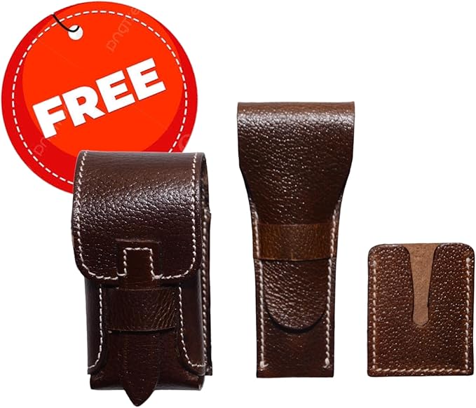 Leather Toiletry Bag Travel Pouch Unisex Kit With Shaving kit Accessories 3 Leather items :Shaving Brush Case,Razor Protective Travel Case (Combo of 4 Items)