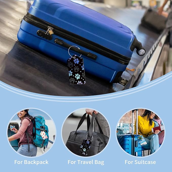 2 Pcs Luggage Tag for Suitcases, Cute Dog Paw PU Leather Suitcase Tag Privacy Cover Name ID Label with Metal Loop, Personalized Baggage Identifier for Women Cruise Bag Travel Essentials