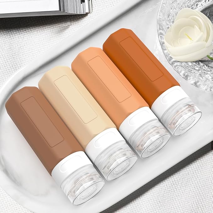 Redfly Travel Bottles for Toiletries, Tsa Approved 3oz Travel Size Containers, Leak Proof Travel Size Toiletries Bottles Silicone, BPA Free Refillable Essentials for Shampoo Conditioners, Apricot
