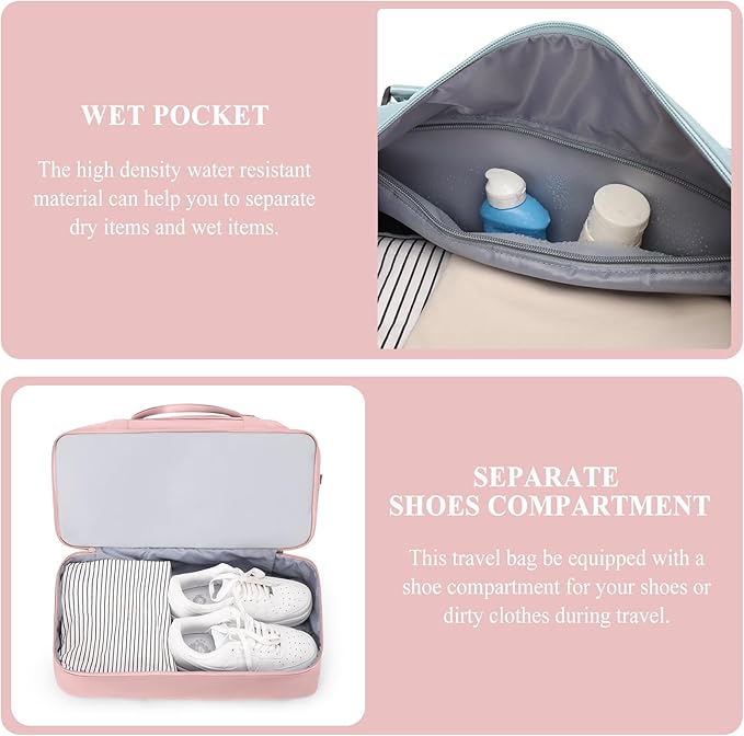 Weekender Bags for Women,Personal Item Travel Bag with Shoes Compartment,Overnight Travel Duffel Bag with Toiletry Bag
