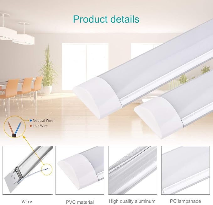 Sararoom 10Pcs 4ft Led Shop Light Fixture 40W LED Tube Light, 4800lm, 4000K Neutral White, 120cm 47.2inch LED Garage Closet Light Ceiling Light for Office Home Basement, No Plug, No Ground Wire