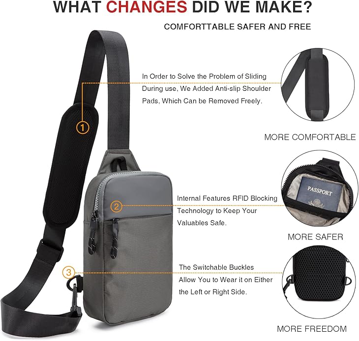 higouta Mini Sling Bag for Men Women, RFID Blocking Crossbody Backpack Casual Utility Chest Phone Bag for Travel Workout