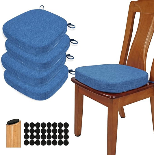 BUYUE Thickened 2.5" Dining Chair Cushions Set of 4, U-Shape High Density Foam Comfortable Chair Pads for Kitchen, Slip Resistant Indoor Seat Cushions (4 PCS, Dark Blue)