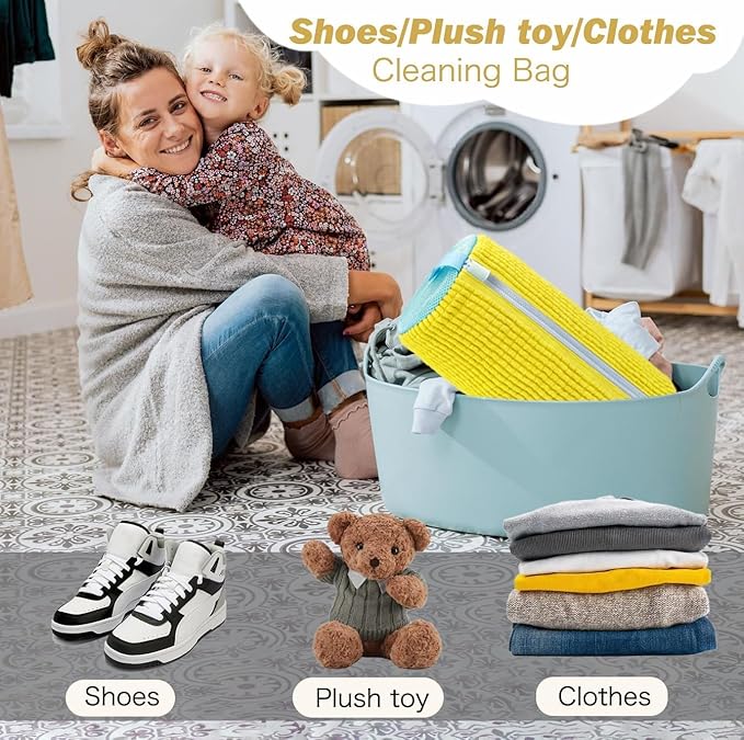 Shoe Washing Machine Bag,Laundry Shoe Bag for Washer and Dryer,Reusable Shoe Cleaning Bag for Sneakers,Tennis Shoes,With Self-locking Zipper, Microfiber Inside (Lite Yellow - 2 Pack)