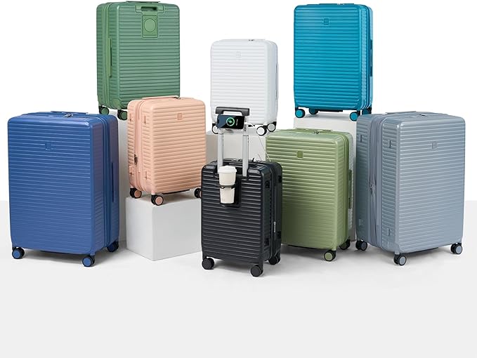 HanTrip 28 Inch Luggage Hard Shell Suitcases, Expandable Travel Checked Luggage 28 Inch, Large Check In Luggage with Spinner Wheels Cup Holder Charger Built in Lightweight Suitcase, Caribbean Blue
