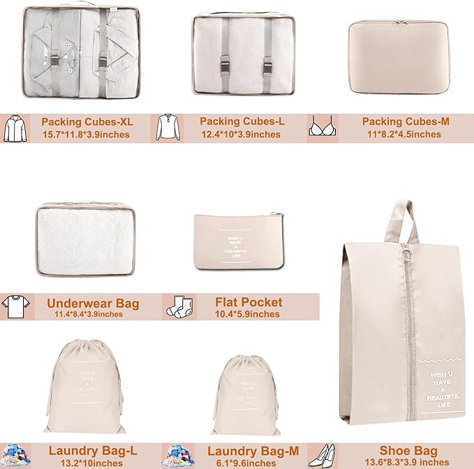 Packing Cubes for Travel - 8 Set Luggage Organizer Bags for Family, Mesh Breathable Travel Packing Cubes for Suitcases Durable Travel Essentials Bags Set