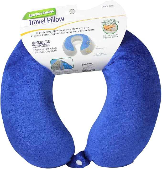 Cloudz Comfort Gel Memory Foam Travel Neck Pillow - Blue