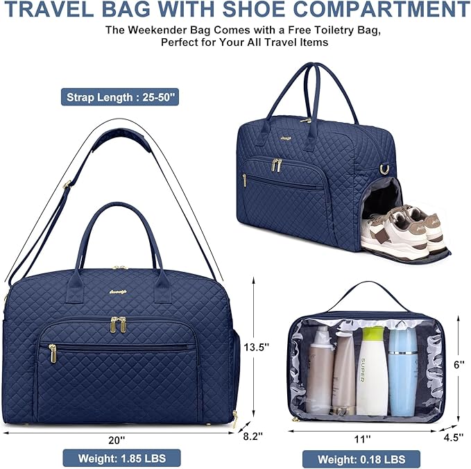 Travel Duffle Weekender Bags for Women - Weekend Bag Women with Shoe Compartment Carry On Overnight Bag with Toiletry Bag Duffel Bags Wet Pocket for Gym Hospital Bags for Labor and Delivery