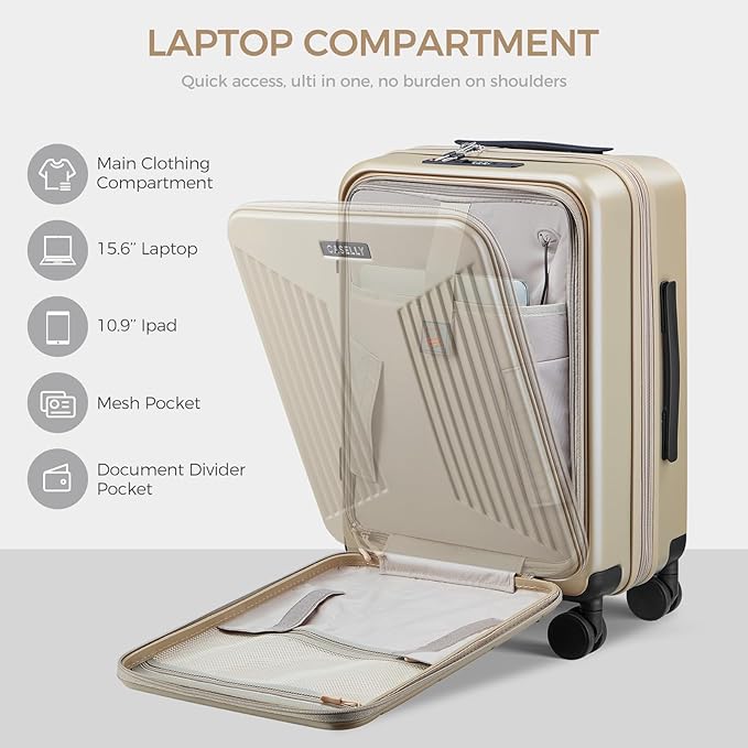 Carry on Luggage Top opening Suitcases, Expandable with Cup Holder and USB Charging Port,Lightweight with Front Pocket Rolling Suitcases with Spinner Wheels