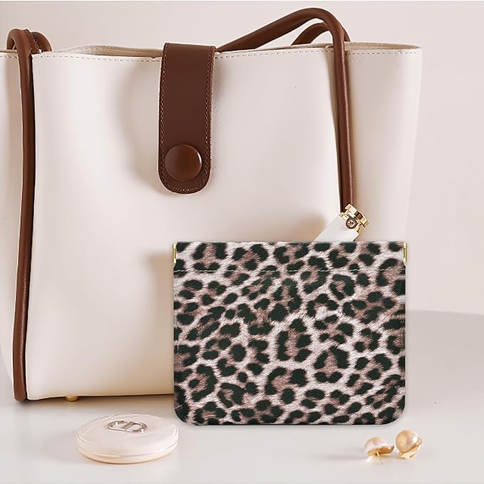 Leather Pocket Cosmetic Bag for Purse,Coin Purse Lipstick Cosmetic Accessories Organizer, Travel Kit Storage Pouch,Waterproof Portable No Zipper Self-closing (Leopard print)