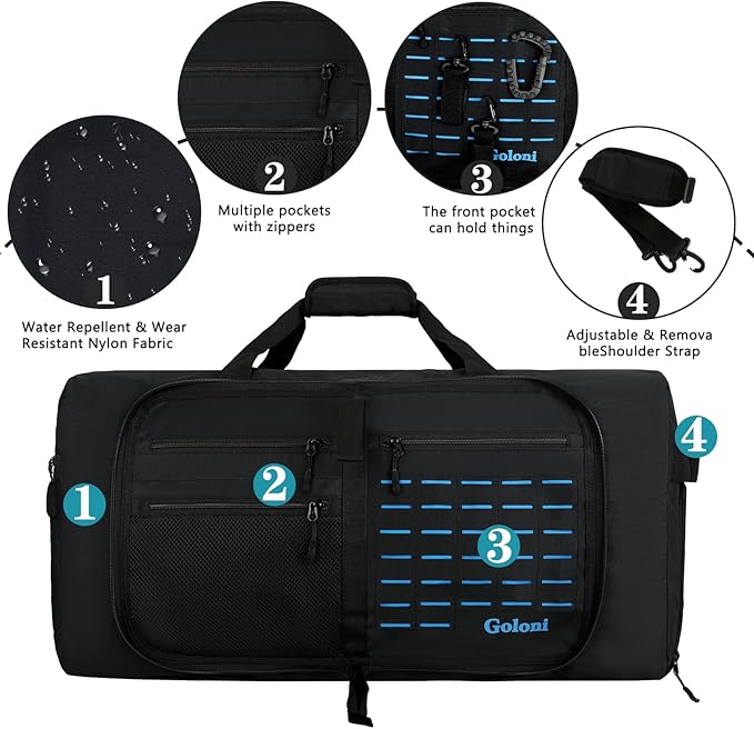 Foldable Travel Duffle Bag for Men Women, Waterproof with Shoe Compartment, 80L 120L Large Collapsible Luggage Bag, Lightweight Packable Duffel for Travel Sports Gym Airline Carry On Checked Bag