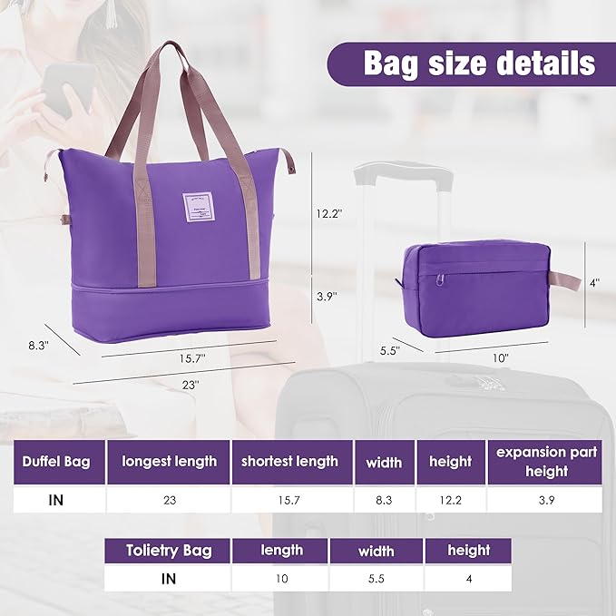 3 Piece Softshell Expandable Luggage Sets with 2 Travel Bags, Lightweight Travel Suitcase Set with TSA Lock, 360°Swivel Spinner Wheels, Durable Softside Luggage for Men Women, 22/26/30 in, Purple
