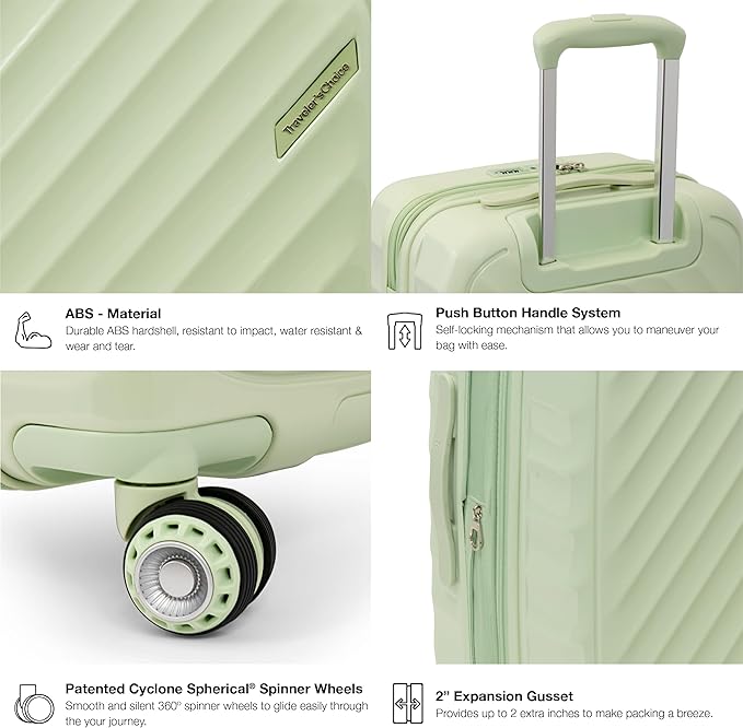 Traveler's Choice Elm Expandable Spinner Luggage, Glossy Mint, 2 Piece Set