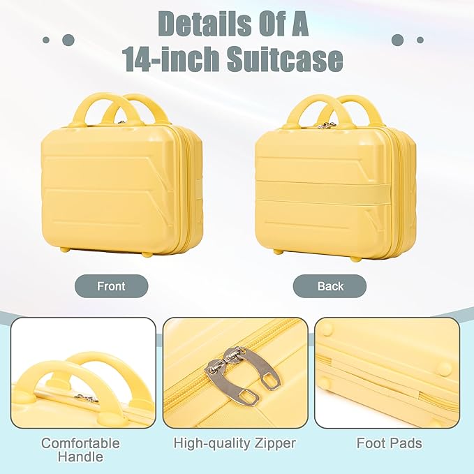 Hardshell Luggage, Lightweight Durable ABS Suitcase with Spinner Wheel, 14/20