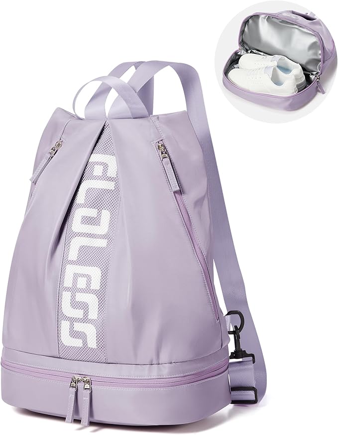 Gym Backpack for Women with Shoe Compartment, Sport Backpack Casual Daypack for Girls, Small Cheer Bag Outdoor Leisure, Purple