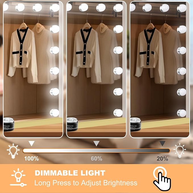 Moonee Vanity Mirror with Lights, Gold Hollywood Lighted Makeup Mirror with 18 Dimmable Bulbs and 10X Magnification, 3 Colors Modes, Aluminum Metal Frame, Light Up Mirror for Tabletop/Wall（32" x 24"）