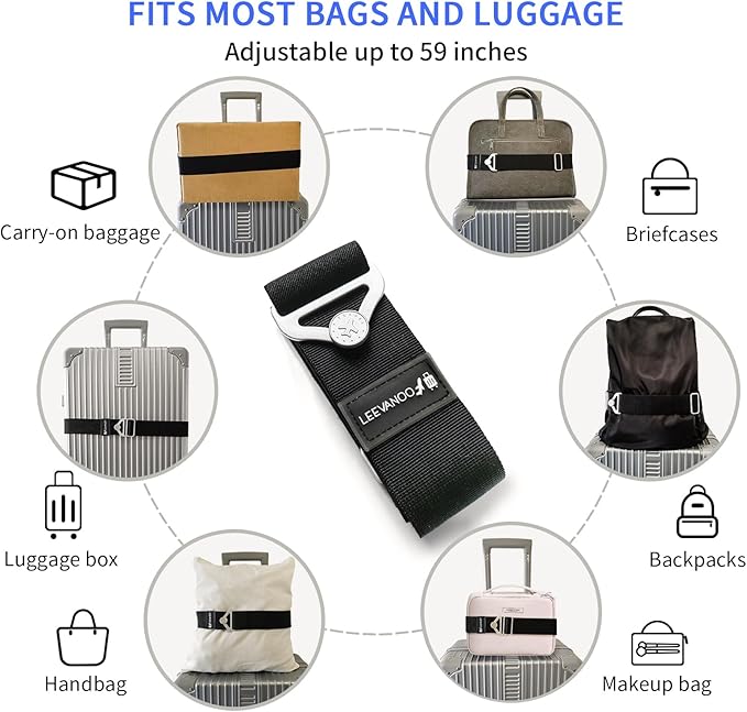 Luggage Straps for Suitcases Add a Bag Luggage Strap, 2-in-1 Travel Belt for Luggage Straps Travel Belt Over Handle for Carry On Bag Adjustable Suitcase Belts, Airport Travel Accessories Black