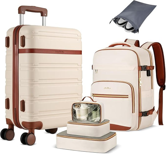 YAMTION Luggage Sets 6 Piece,Hardside 20In Suitcase with Spinner Wheels,TSA Lock,Carry On Suitcase Travel Essentials for Personal Items