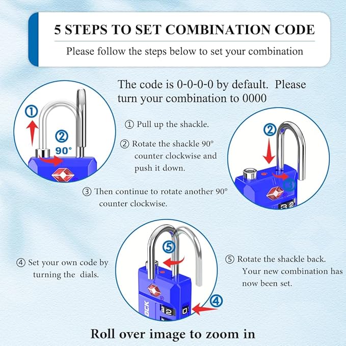 SURE LOCK TSA Approved 4-Digit Resettable Combination Luggage Locks with Open Alert, Easy-Read Dials - for Luggage, School Lockers, Gym, Office, Toolbox & Security Cases(Blue 2 Pack)