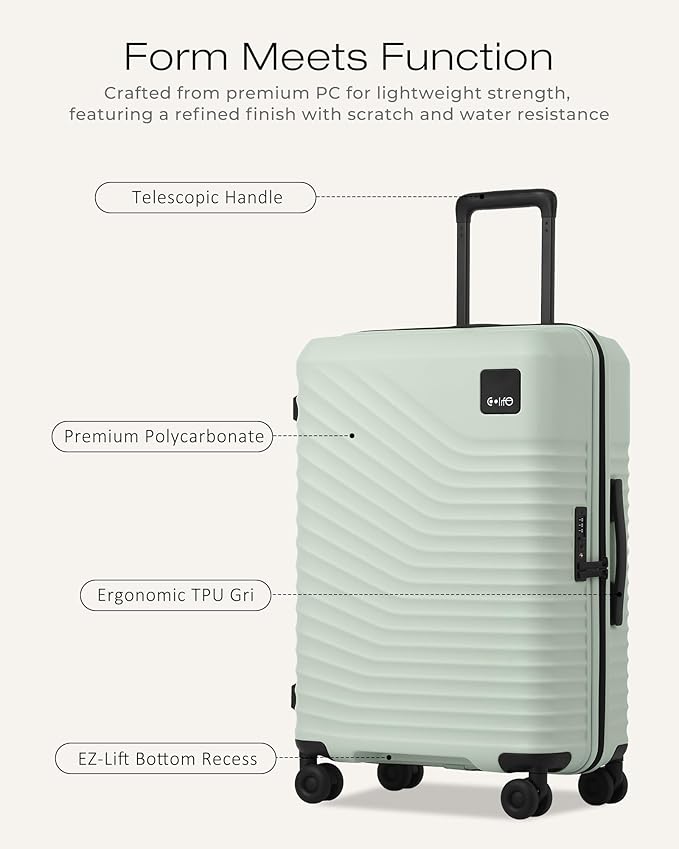 Coolife Luggage Suitcases Hardside Lightweight: Durable PC Expandable Travel 3 Piece Set with Dual Spinner Wheels & TSA Lock, 20/24/28 (20" Expandable) (Light Green, 3-Piece Set (20/24/28))