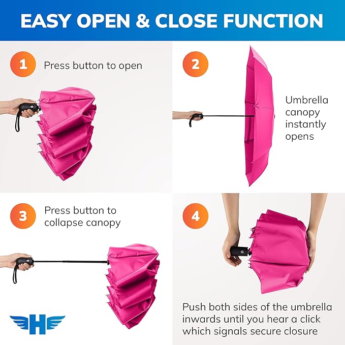 HERO Travel Umbrella - Compact Umbrellas for Rain, Windproof Auto Open Close, Large Coverage Portable Umbrella for Purse and Backpack