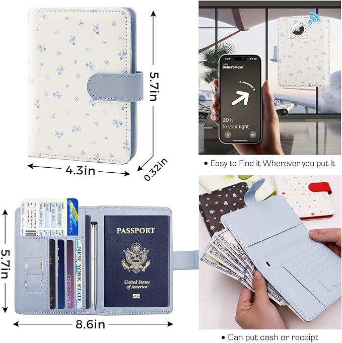 Melsbrinna Rfid Passport Holder for Travel women/Men, Cute Passport Wallet Rfid Blocking Card Slots, Rfid Passport Cover/CaseTravel Wallet, Passport Book Holder (1, floral blue a)