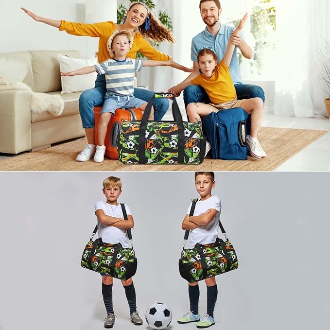 Gym Travel Duffle Bag for Boys - Gymnastics Sports Dance Bag with Shoe Compartment & Wet Pocket Kids Travel Bag Teens Weekender Sleepover Carry On Bag Football