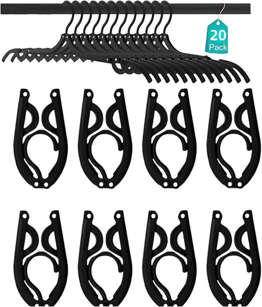 20Pcs Travel Hangers Foldable for Cruise Suitcase Cruise Ship Essentials Portable Folding Coat Hangers Foldable Travel Accessories Clothes Drying Rack for Traveling Camping,RV Black