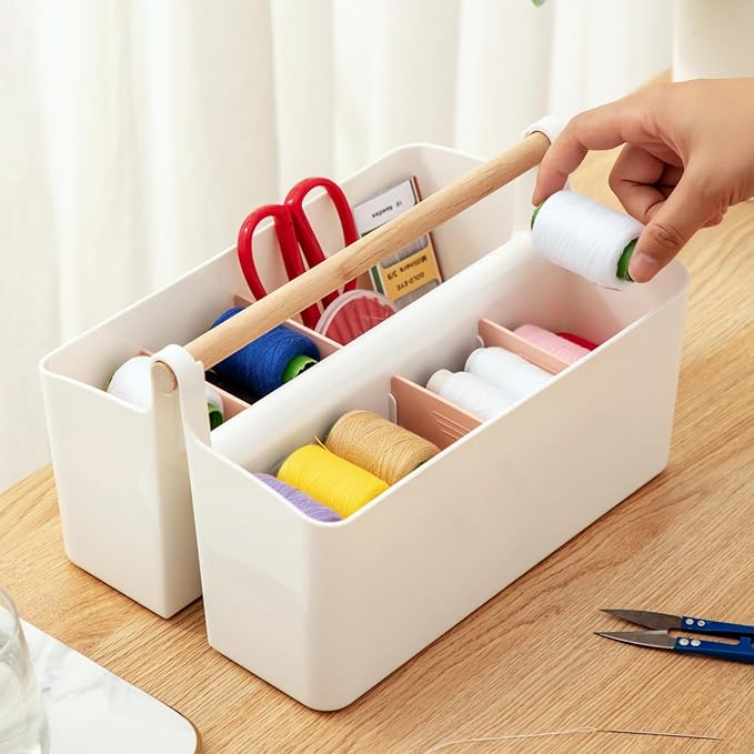 Vidifor Large Plastic Portable Caddy with Handle, Storage Organizer Bin with Adjustable Dividers for Art Supplies, Crafts, Colored Pencils, Makeup Desk