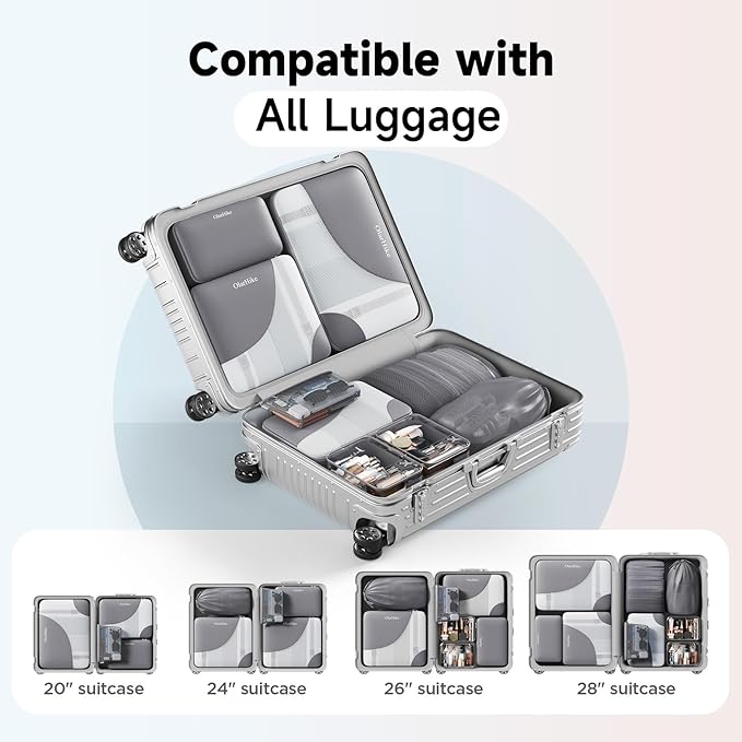 11 Set / 9 Set Packing Cubes for Travel,Gifts for Women Mom Kids,TSA Approved Bags for Makeup, Cosmetic, Toiletry, Organizers for Suitcase Carry On, Cruise Essentials Airplane Accessories, Grey
