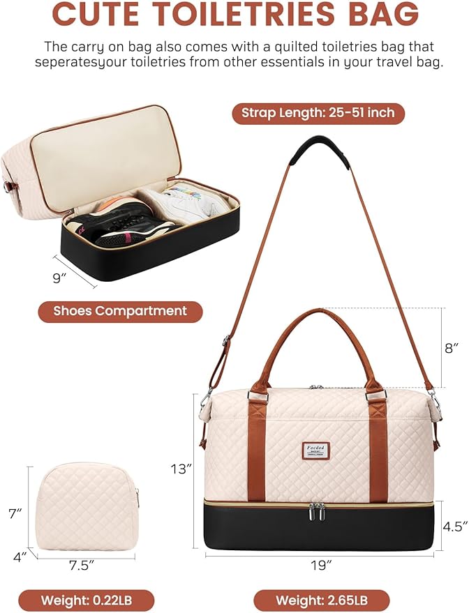 Travel Weekender Duffle Bags for Women: Overnight Bags with Shoe Compartment Large Carry on Weekend Bag with Toiletry Bag & Wet Pocket Tote Duffel Hospital Bag for Women Labor Delivery