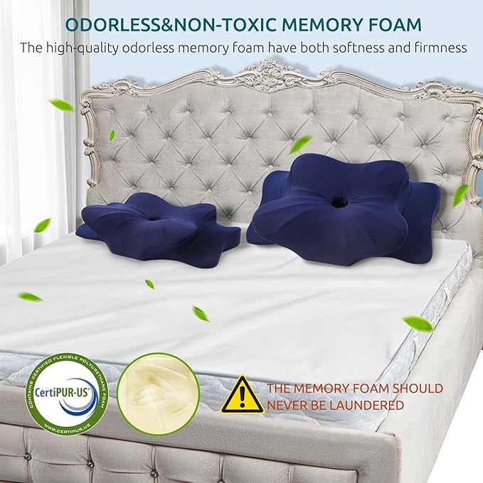 DONAMA Cervical Pillow for Neck and Shoulder Pain Relief, Cooling Contour Memory Foam Pillow, Dual-Height Ergonomic Neck Support Pillow for Side Back Stomach Sleepers with Removable Pillowcase