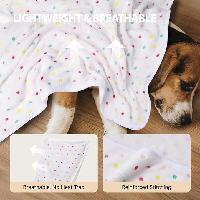 LINENLUX 1 Pack 3 Blankets Super Soft Fluffy Premium Fleece Dog Blankets for Puppy Cat Pet Blanket Flannel Throw Warm Sleep Polka Dot 31x20 inches