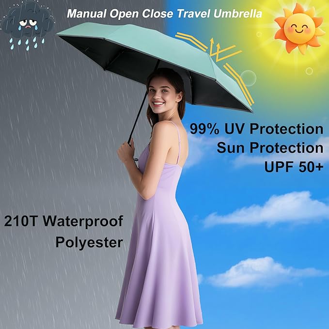 GAOYAING Mini Compact Travel Umbrella with Reflective Safety Stripes, Portable Folding Design with Case