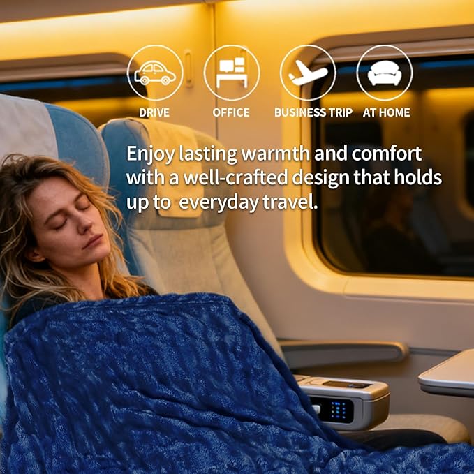 Travel Blanket and Pillow-2-in-1, Ultra-Soft&Compact,Airplane Blanket with Hand Luggage Belt and Backpack Clip,Travelers Accessories Gifts, 61x43 Inches（Navy）