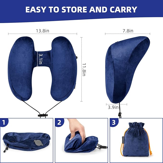 Rewondah Inflatable Travel Pillow, H-Shape Inflatable Neck Pillow for Traveling on Plane, Washable Cover Travel Pillow Airplane Pillow for Neck Support, Blow up Neck Pillows for Air Travel