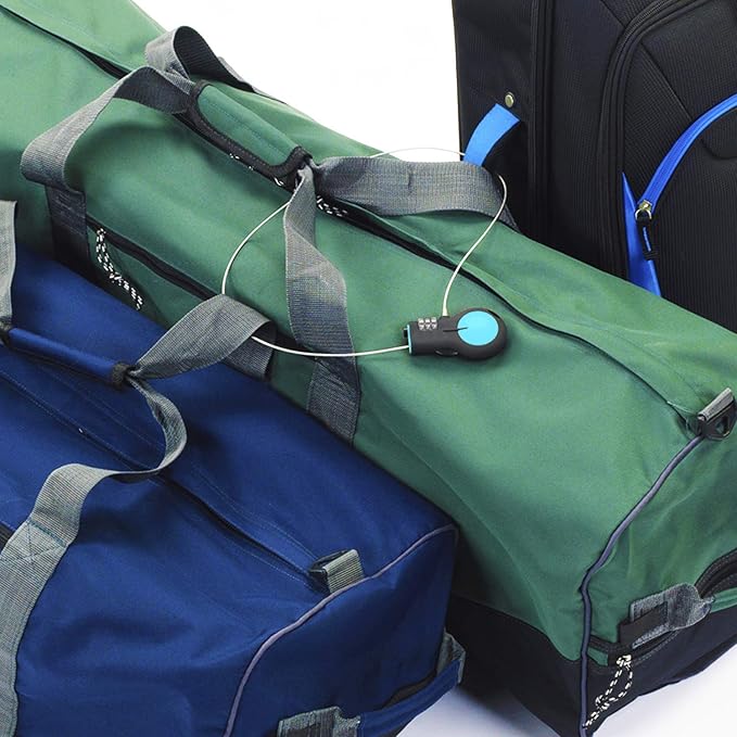 Lewis N. Clark TSA Approved Padlock & Bike Lock for Luggage + Travel, Set Your Combo w/30in Retractable Steel Cable, Blue