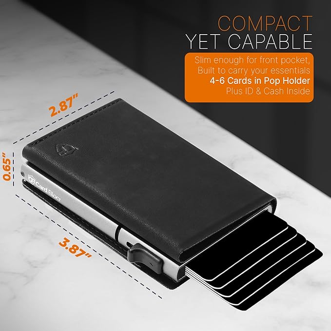 Conceal Plus Card Blocr Pop Up Wallet for Men - Slim Metal RFID Blocking Card Holder (4-6 Cards Ejector) - Minimalist Smart Front Pocket Wallet with Internal Cash + ID Storage