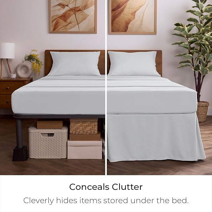 Mellanni Bed Skirt Full Size - Tailored Drop Bed Skirting | 15-Inch Pleated Dust Ruffle - Hotel Luxury Bedding - Wrinkle, Fade, Stain Resistant - 1 Bedskirt (Full, Light Gray)
