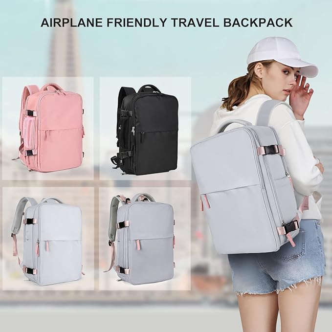 coowoz Travel Backpack For Women Men Airline Approved,Carry On Backpack,Large Hiking Backpack Waterproof Outdoor Sports Rucksack Casual Daypack Fit 15.6 Inch Laptop Backpack Grey College Backpack