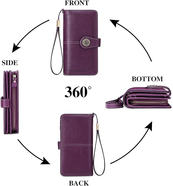 SENDEFN Wallets for Women Leather Credit Card Holder with RFID Blocking Large Capacity Wristlet | with RFID Blocking, Large Capacity, Wristlet, with RFID Blocking, Large Capacity, Wristlet
