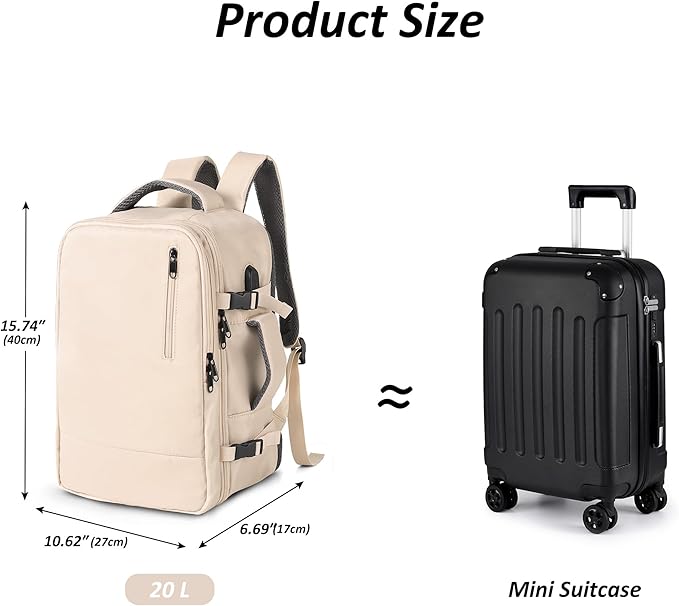 TANTOMI Travel Backpack for Women, 15.6 Inch Laptop Backpack Flight Approved, Small Carry-On Bags with USB Charging Port & Shoe Pouch, Casual Daypack on Airplane for Weekender Work Business, Beige