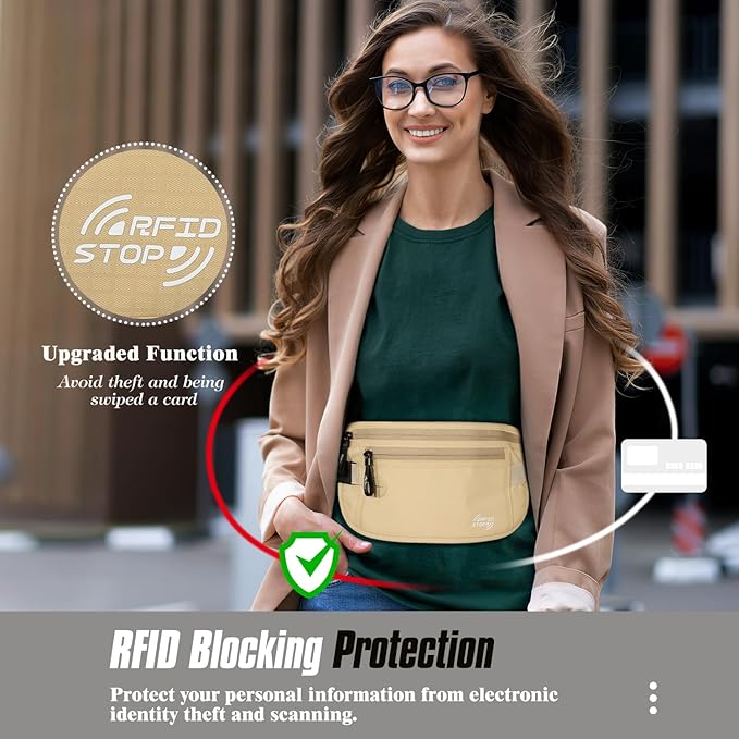 MoKo Secure Travel Money Belt, Undercover Hidden RFID Blocking Travel Wallet, Anti-Theft Passport Wallets for Men Women