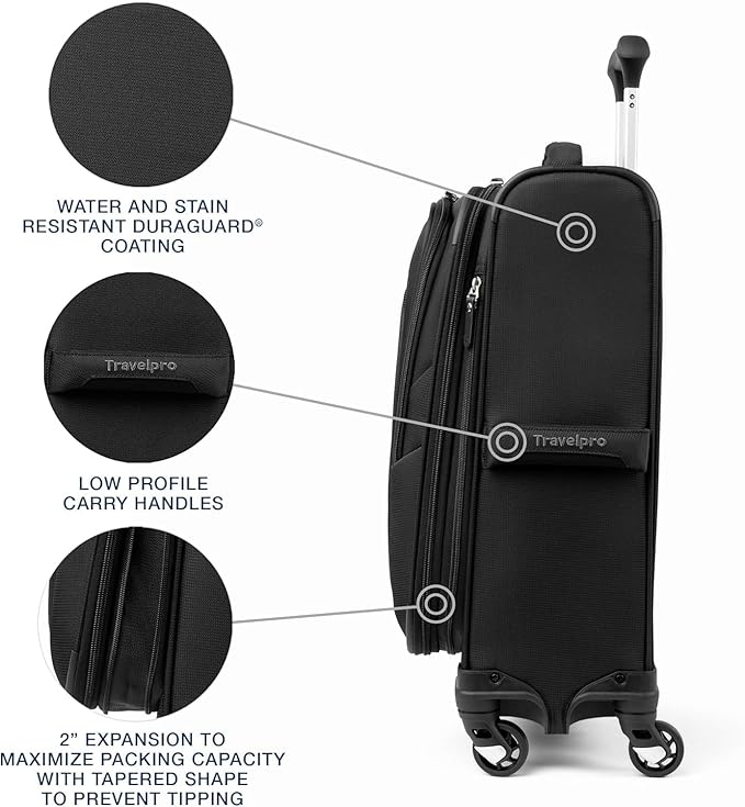 Travelpro Maxlite 5 Softside Expandable Luggage with 4 Spinner Wheels, Lightweight Suitcase, Men and Women, Black, 2-Piece Set (21/25)