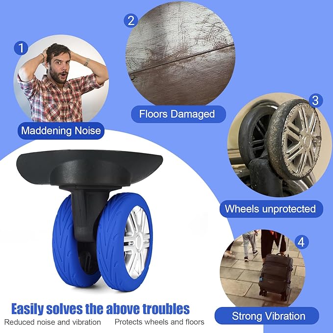 Upgrade Luggage Wheel Covers, 8pcs Suitcases Wheel Protector,Wear-Resistant, Anti-Noise, Silicone Protectors For 2-2.4"Luggage Spinner,Accessories for Travel (Blue)