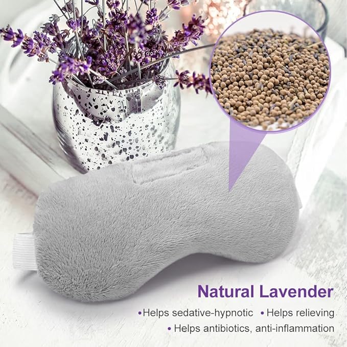 Umisleep Lavender Eye Mask, Aromatherapy Weighted Sleep Mask for Dry Eyes Men Women, Microwave Heated Hot Therapy Eye Cover Moist Compression Pain Relief, Pillow for Puffy Eyes, Sinus Pain, Grey