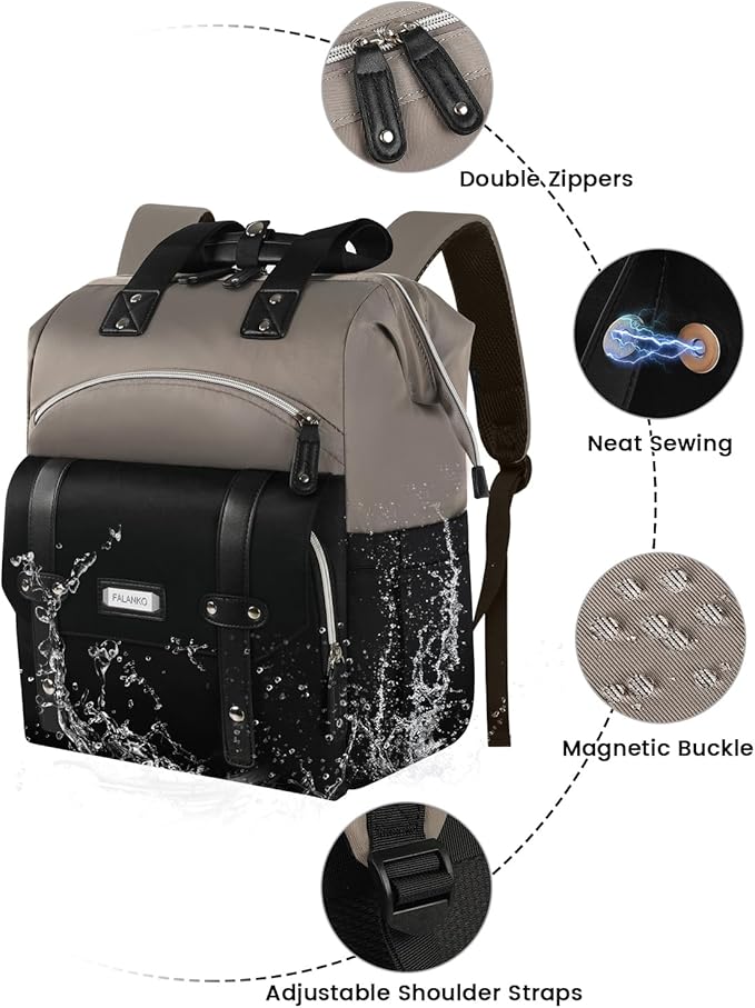 FALANKO Women Laptop Backpack, Doctor Nurse Teacher Work Adult Backpack for 15.6 Inch Laptop with RFID Anti-theft College Business Computer Bookbag Grey Black