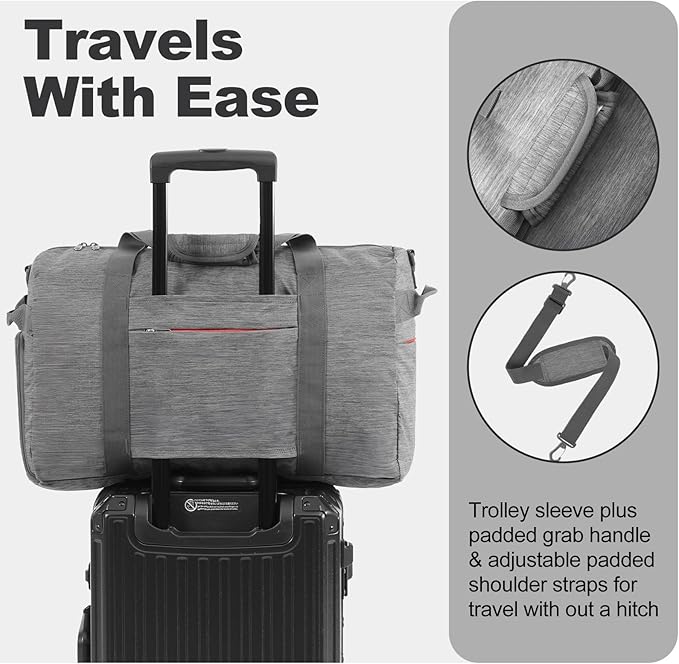 Canway 40L Foldable Duffle Bag for Travel Men & Women Carry On 22"x14"x9" Airline Approved, Small Luggage Overnight Bag with Shoe Compartment, Water-Resistant Gym & Sports Bag