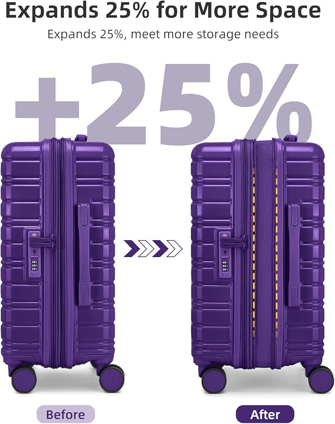 LARVENDER Carry On Luggage 22x14x9 Airline Approved, 20 Inch Expandable PC+ABS Hardside Suitcase Carry On Luggage with Spinner Wheels TSA Lock for Women Men (Purple)