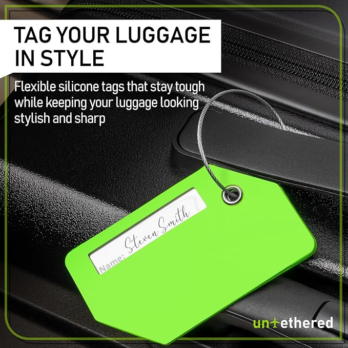 Untethered 4-Pack Luggage Tag Set | Durable Luggage Tags for Suitcases & Travel Bags | Bag Tag & Name ID Identifiers | Suitcase Tags for Easy Luggage Identification
